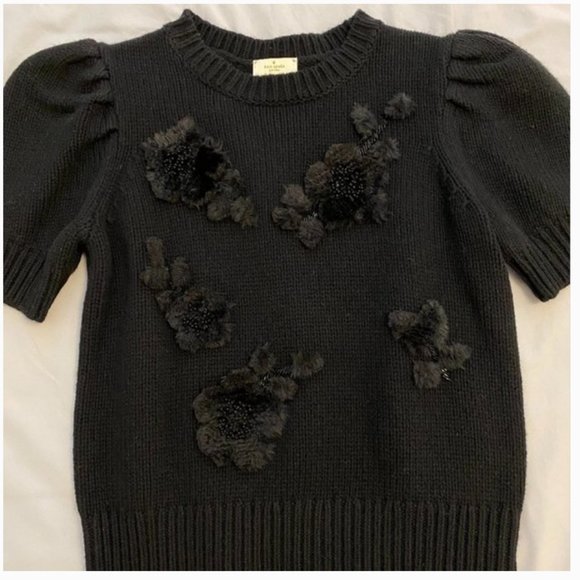 kate spade dashing beauty black floral applique sweater top shirt size xs nwt - Picture 6 of 10